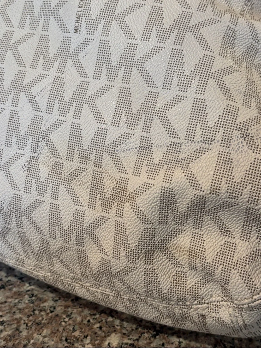Michael Kors Fulton Large Chain Shoulder Tote in a vanilla MK pattern with Brown - Picture 12 of 17